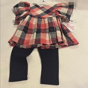 Bonnie Baby Plaid Dress and Leggings Set - Pink and Navy